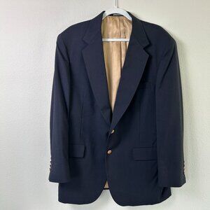 Stanley Blacker Sport Coat Suit Jacket Size 42 R Navy Gold Two Button Pure Wool